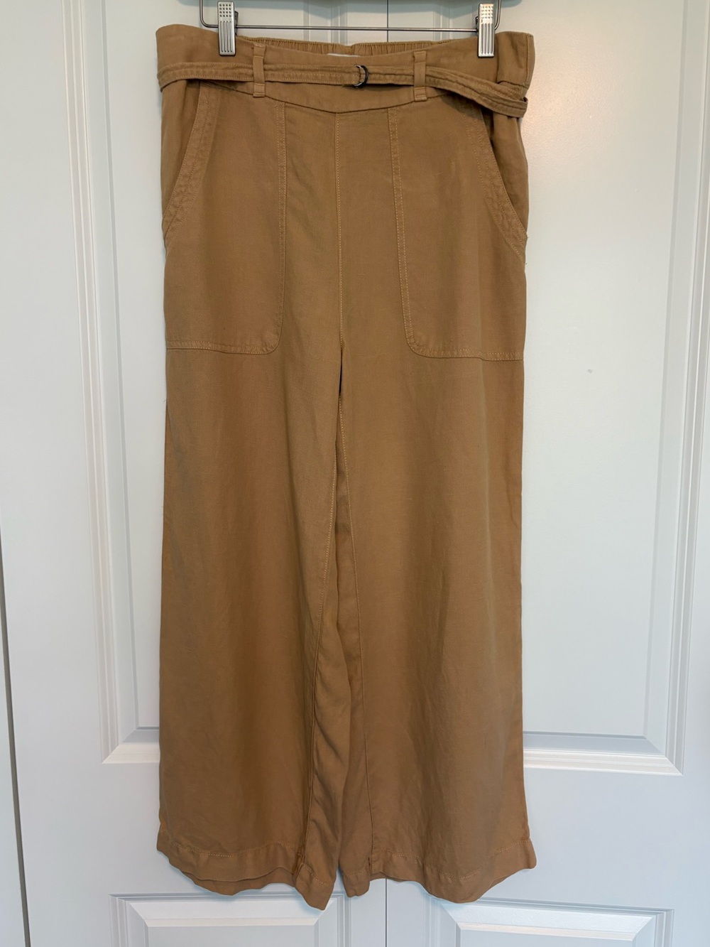 Calypso St Barth Women's Linen Blend Belted Wide Leg Cropped Pants medium